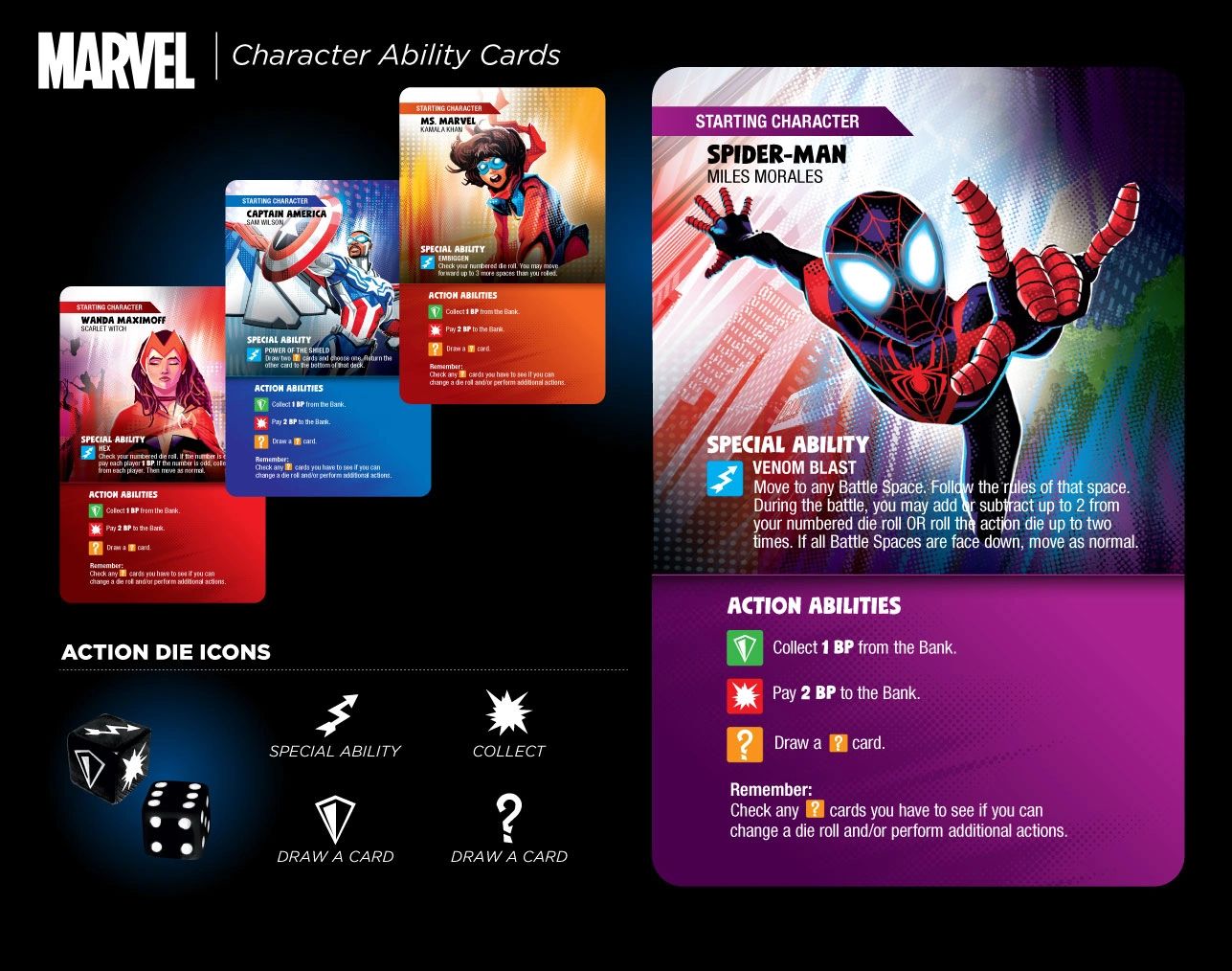 Monopoly Marvel Flip character power cards vector interface layout design Dave Moccia.