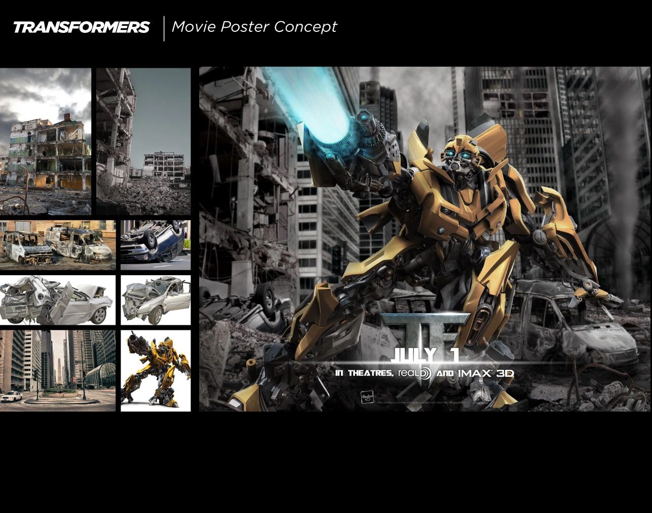 Transformers movie poster asset design concept and Photoshop layer layout Dave Moccia.