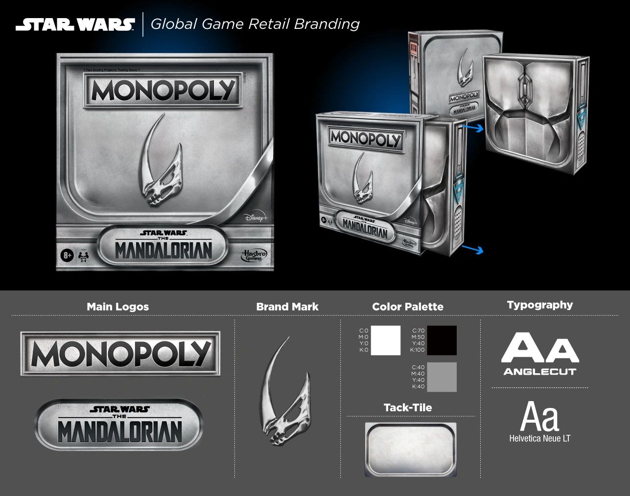 Monopoly Mandalorian Star Wars edition vector brand mark identity design by Dave Moccia