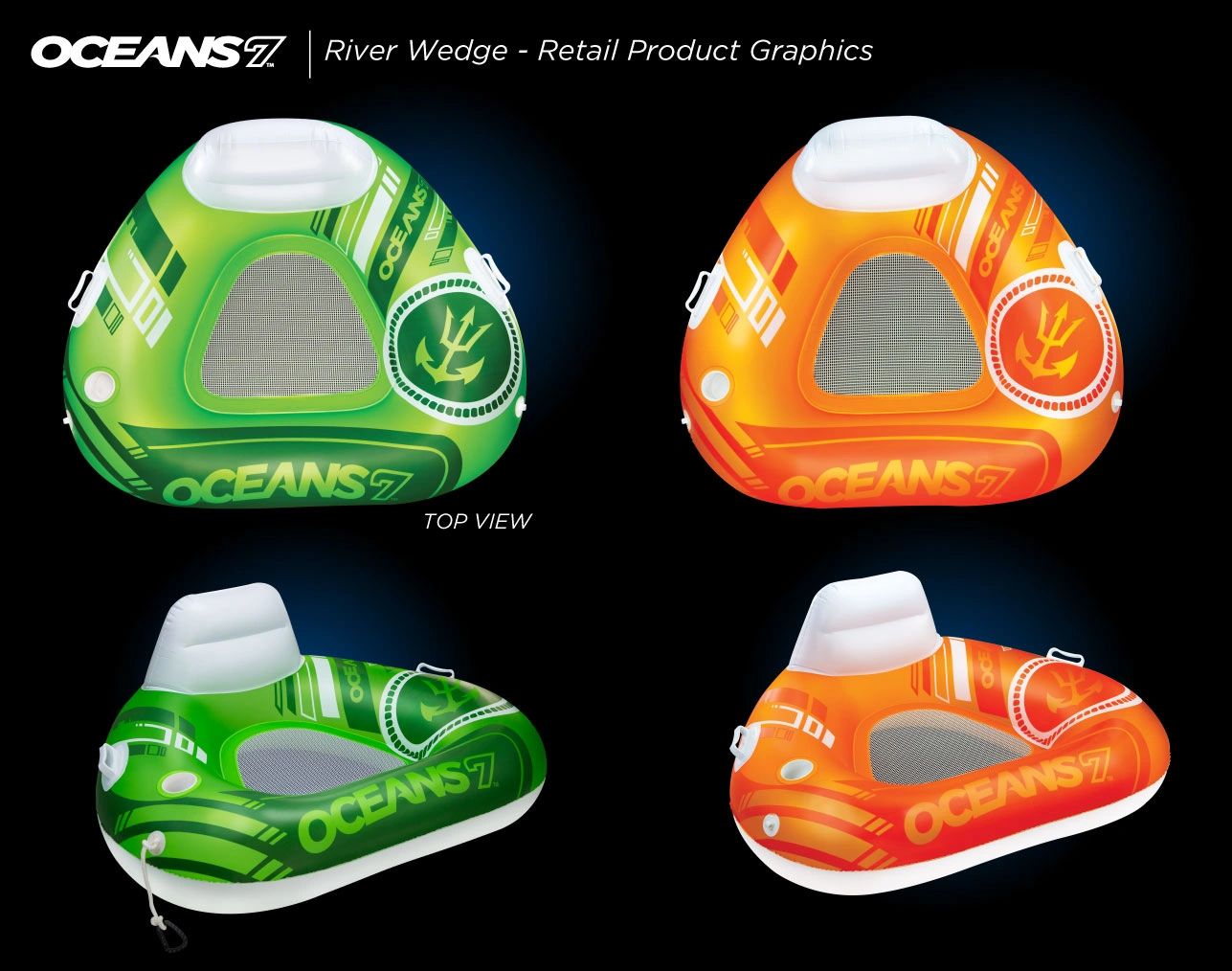 Oceans 7 river wedge product packaging layout and custom vector graphics Dave Moccia.