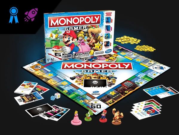Monopoly Gamer Nintendo Edition design by Dave Moccia. Award-winning seamless board track innovation