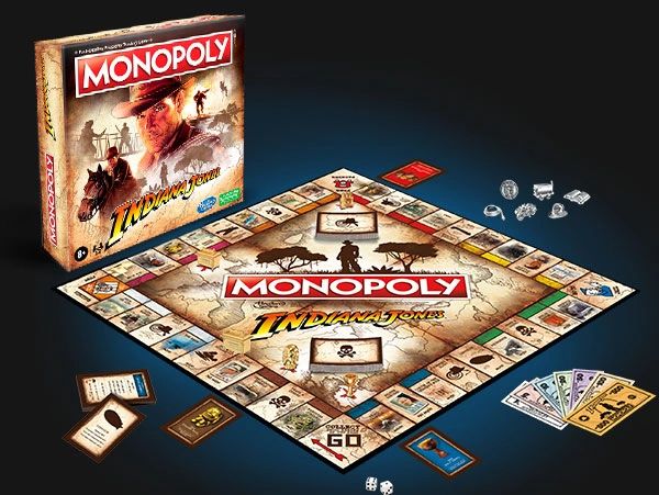 Indiana Jones Monopoly design by Dave Moccia. Illustrated vector movie-poster aesthetic Lucasfilm.
