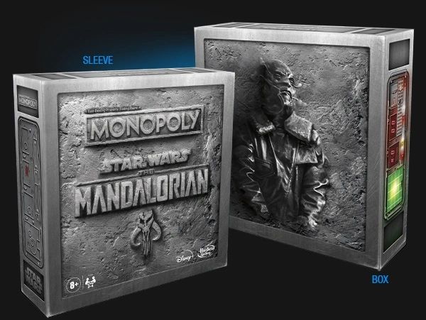 Monopoly Mandalorian Star Wars edition board game retail packaging overview layout.