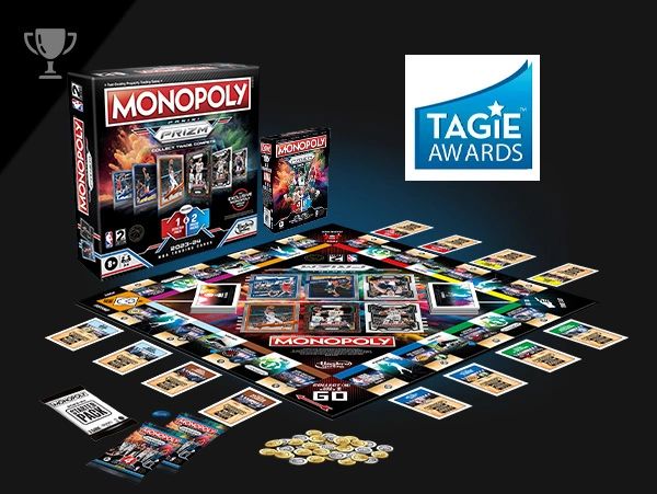 Monopoly NBA 2.0 design featuring the Color Burst aesthetic & premium sports collectible branding.