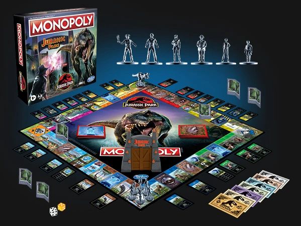 Jurassic Park Monopoly design by Dave Moccia. Hand-painted cinematic art for Universal IP.