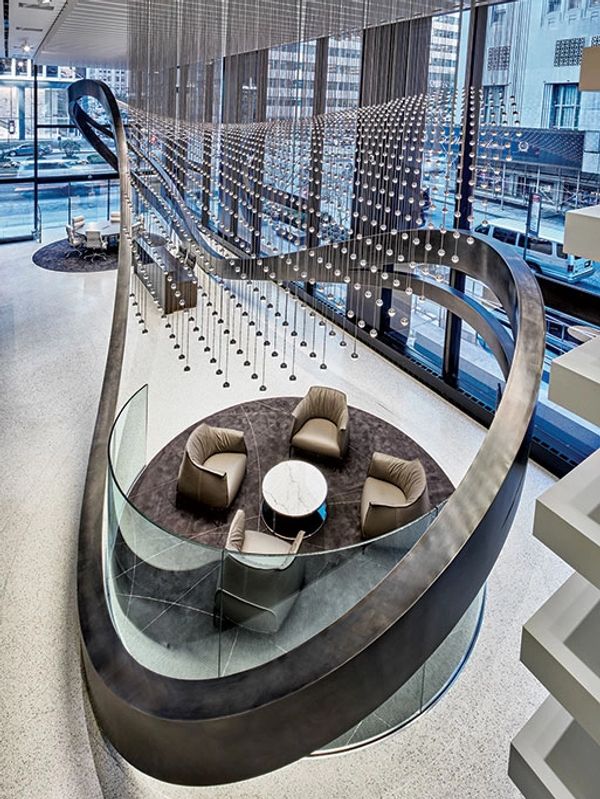 A carefully engineered installation at a Midtown banking center brings together cutting-edge design