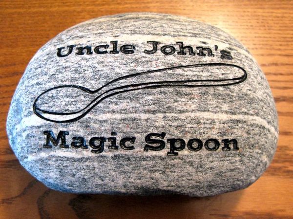 Engraved river rock garden stone.