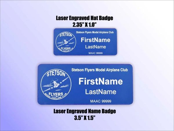 Model airplane club name badge and hat badge