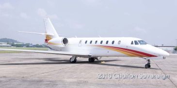 A 2010 Citation Sovereign private jet parked on the runway.