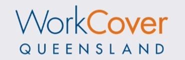 Logo of WorkCover Queensland with blue and orange text.
