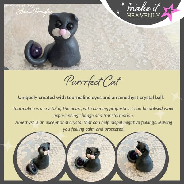 Black Cat with Tourmaline Eyes and Amethyst Crystal Ball