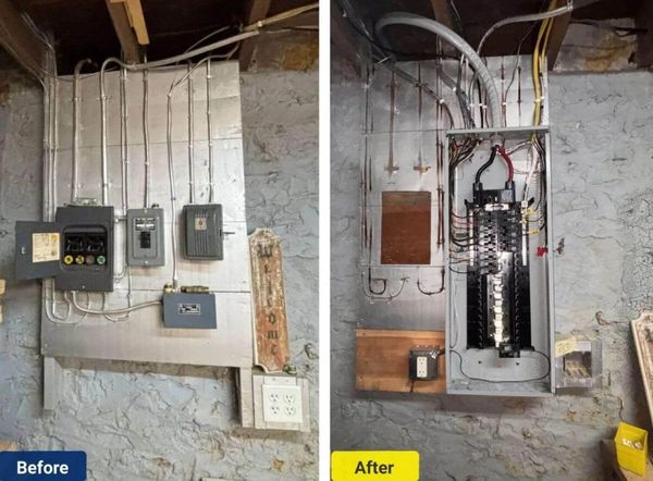 Before and after electrical panel upgrade in Jefferson County WI with new breaker panel installation