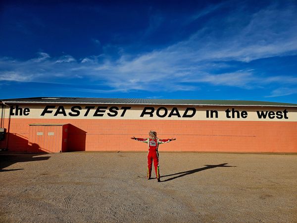 Shelley excited to race at the Fastest Road in the west! Showing off her new driving suit