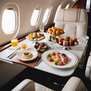Gourmet inflight cuisine made to impress. Tailored service, always on time.