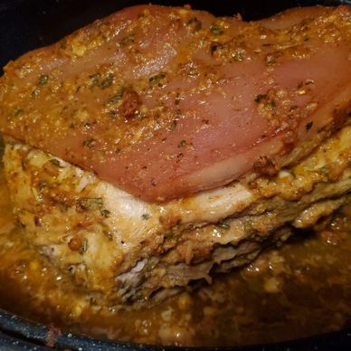 marinated pork shoulder (pernil) ready to bake