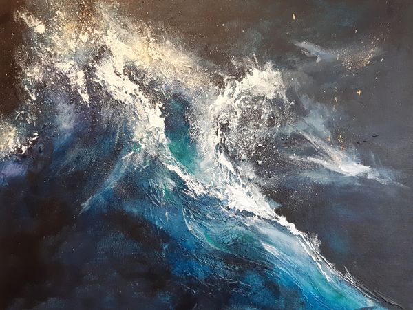 A painting with sea waves