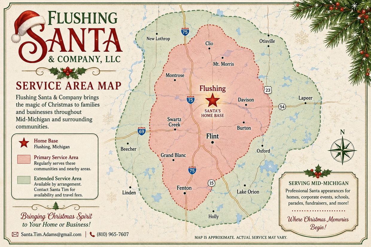 Service areas covered by Santa Tim Adams