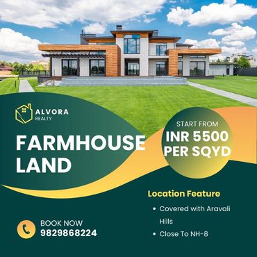 Modern farmhouse land available starting at INR 5500 per sqyd with scenic Aravali Hills location.