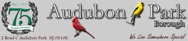 Audubon Park Borough 75th Anniversary logo with cardinal and goldfinch birds.