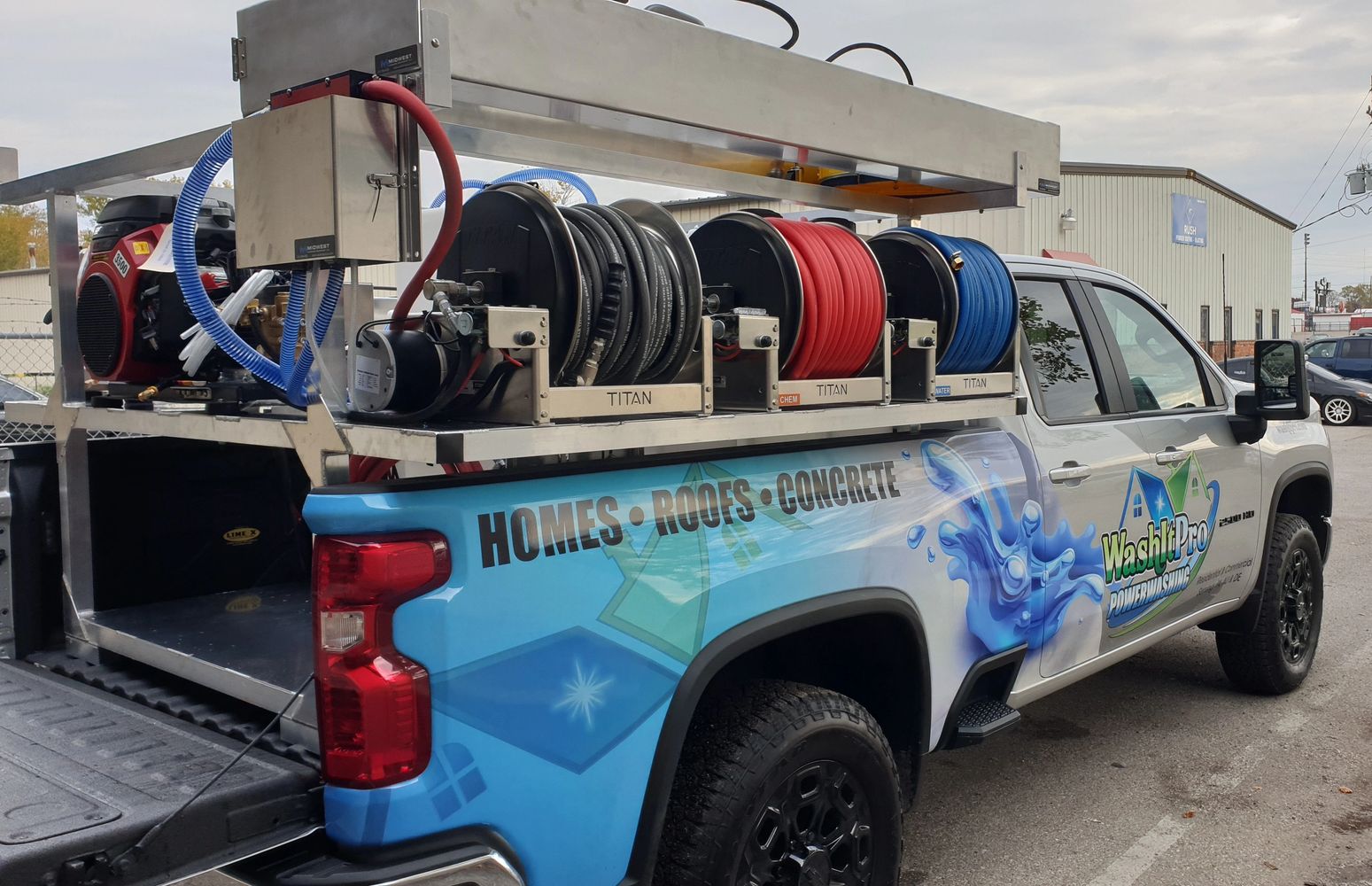 soft wash truck skid, hydro-mixer, roof pump, ar45 comet p40, proportioner, blend manifold, midwest
