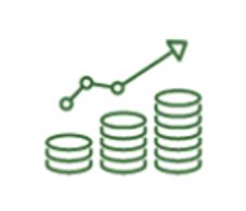 arrow going up and stacks of coins