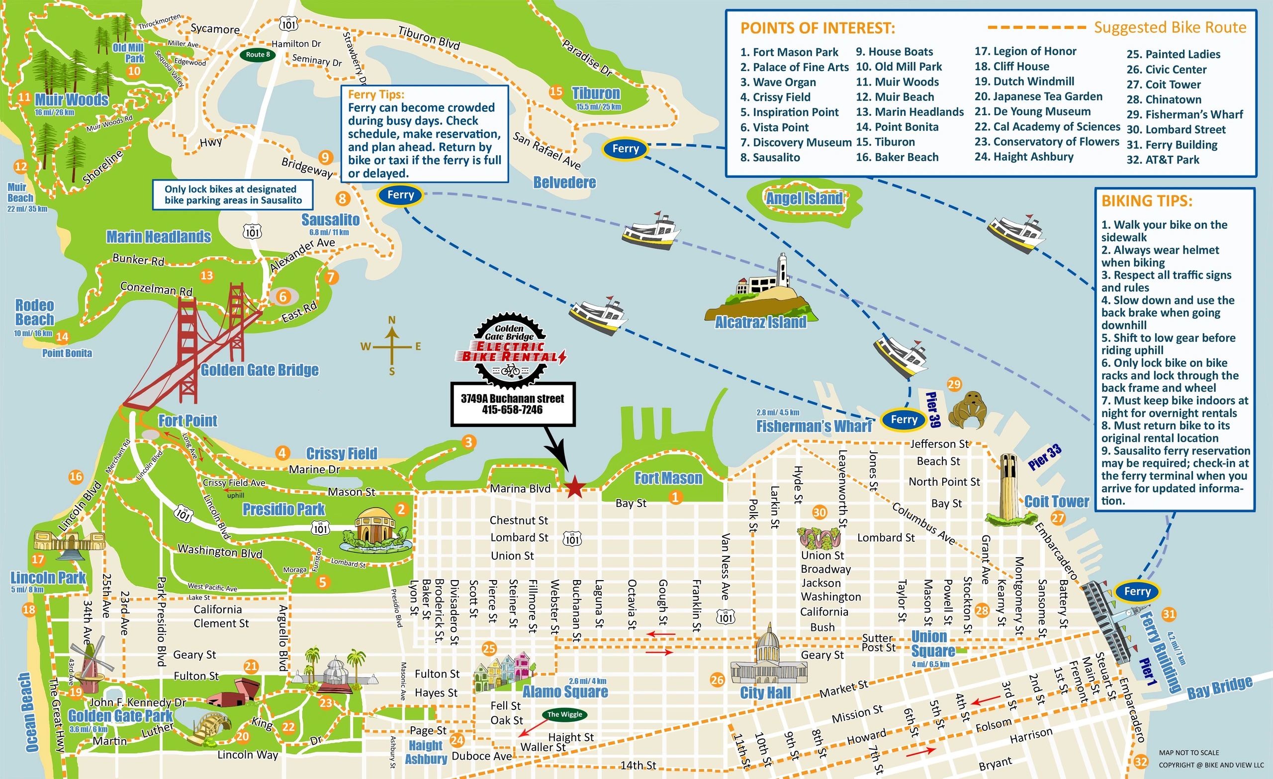 Golden Gate Bridge electric bike rental bike map