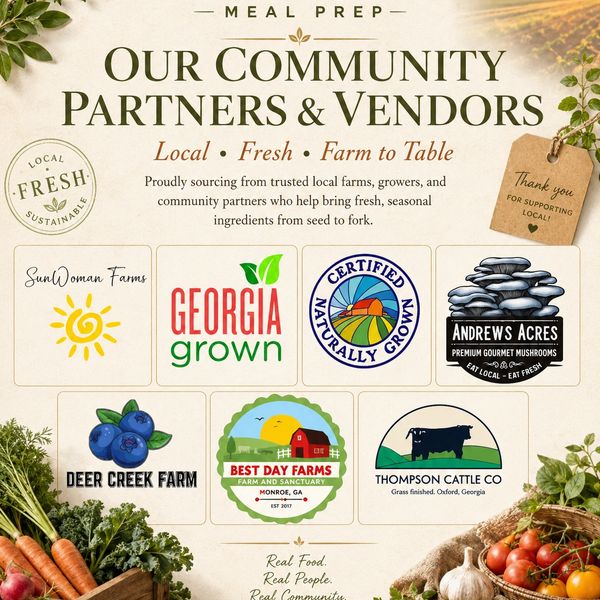 Supper Meal Prep highlights local farms and vendors supporting fresh, sustainable food.