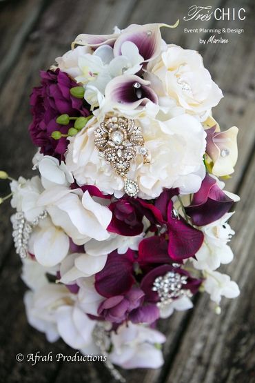 elegant bridal bouquet with purple and white flowers
