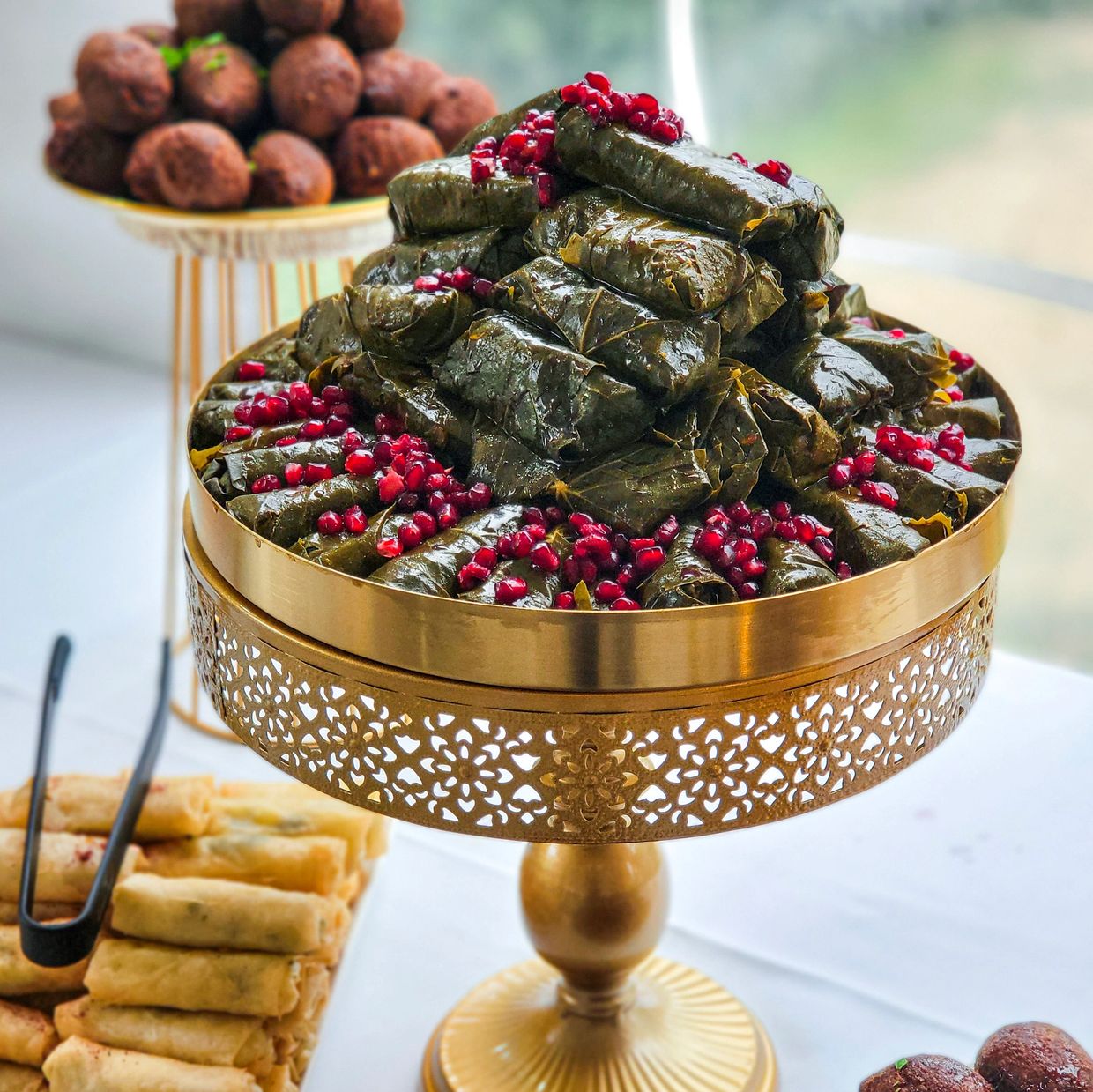 vine leaves in a gold plate