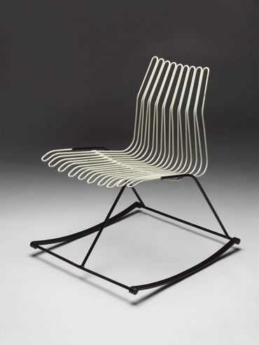 "Kangaroo" rocking chair designed by Ernest Race for the Time Life Building, 1952. No in the collect