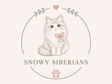 Illustration of a fluffy cat with a bow in a circular logo.