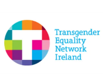 Logo of Transgender Equality Network Ireland with colorful blocks and text.