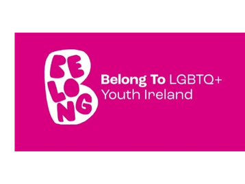 Belong To LGBTQ+ Youth Ireland logo on a pink background.