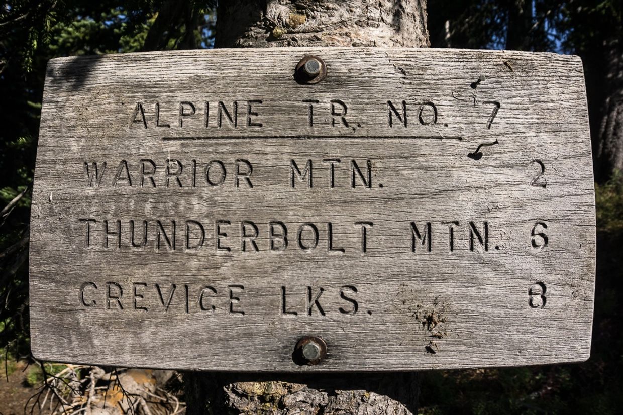 Alpine 7 trail sign, Montana mountain biking