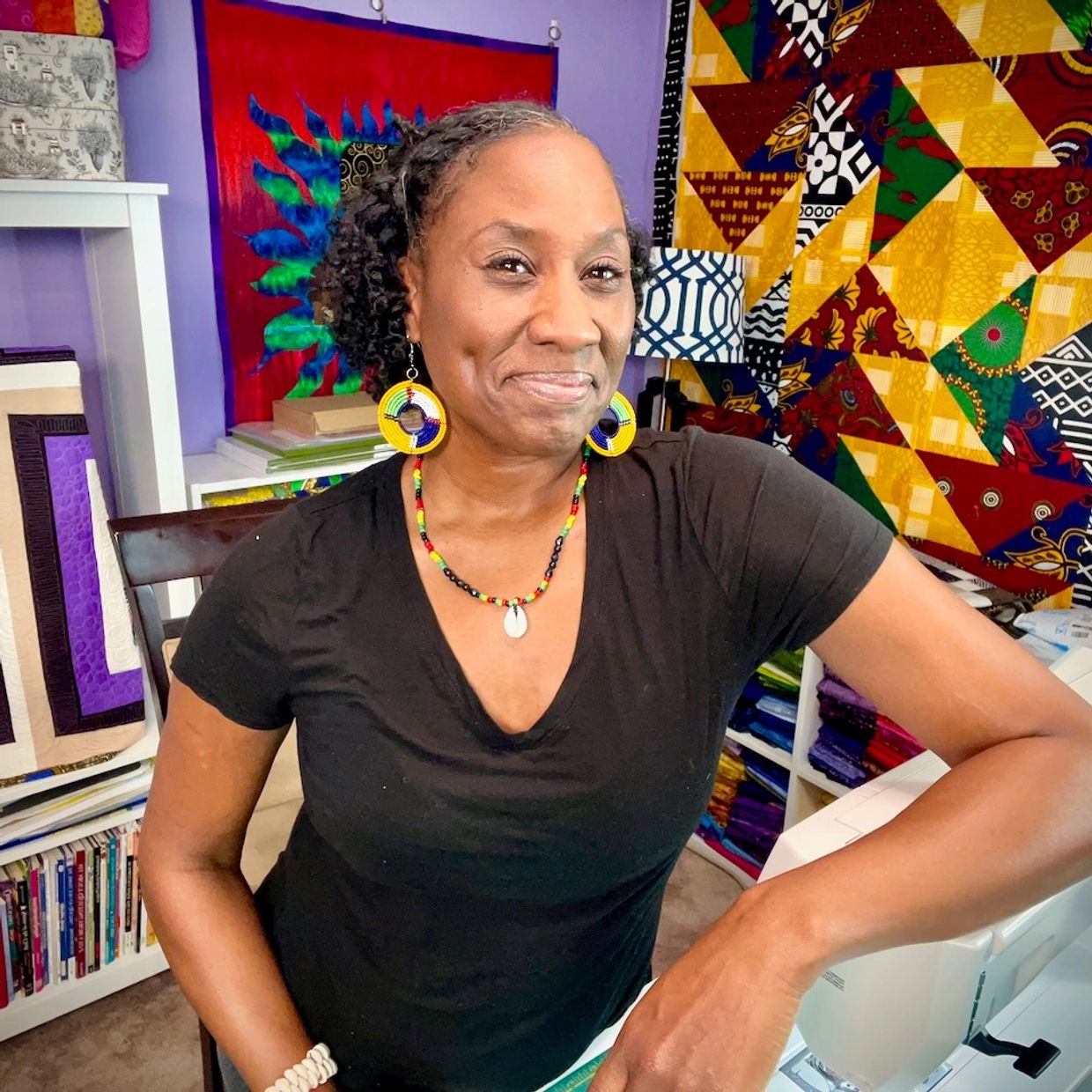 Kena Tangi Dorsey of Kena Quilt Studio  in her Quilt Studio in Palmdale, CA 