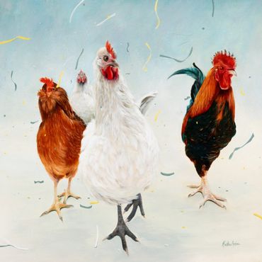 Party chickens, fiesta of chickens and roosters
Chicken painting rooster artwork