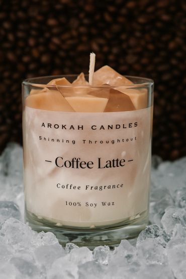 Coffee latte scented candle by Arokah Candles.