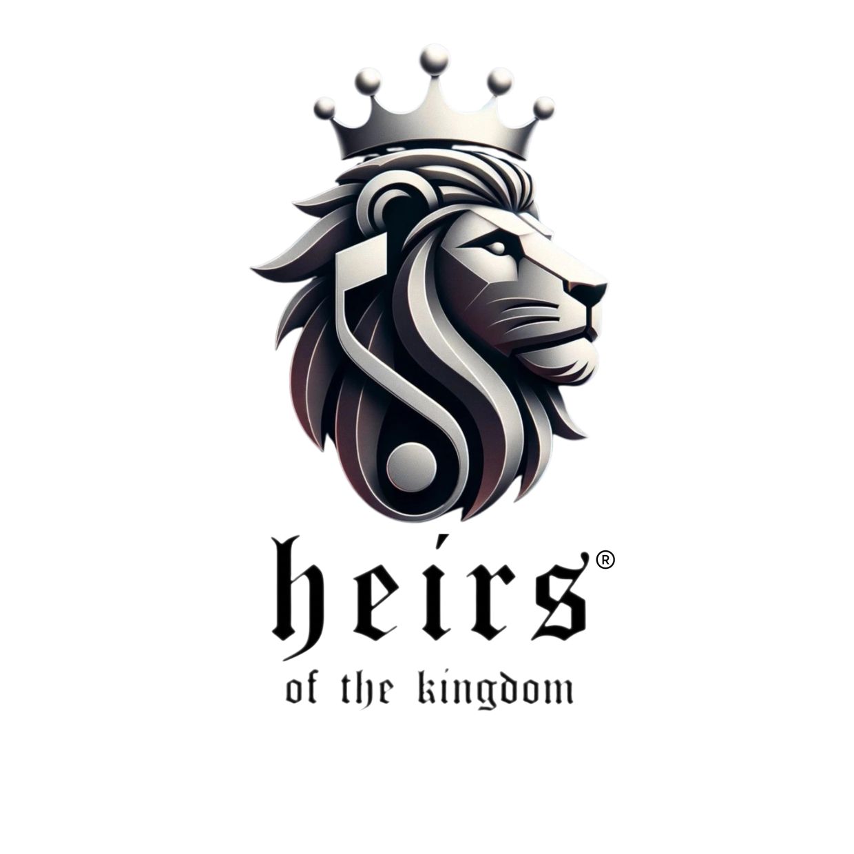 A regal lion logo with a crown and the text 'heirs of the kingdom'.