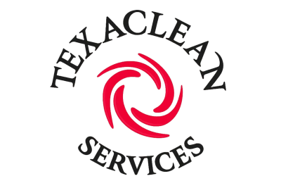 Logo of Texaclean Services with a red swirl design.