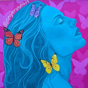 "The Blue Woman" 6x7ft, Acrylic on wood. (Mural located in Mineola)
