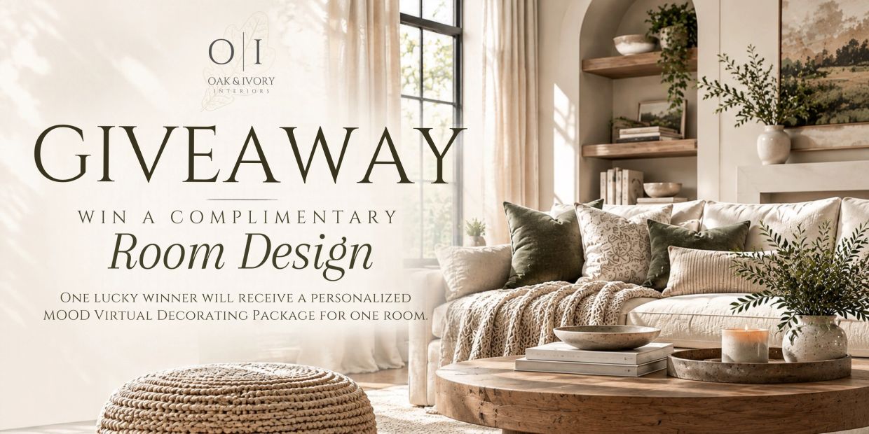 Giveaway for a complimentary room design by Oak & Ivory Interiors.