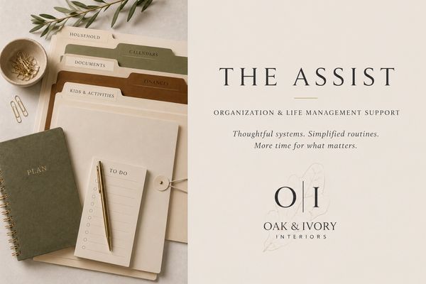 Organization and life management support set by Oak & Ivory Interiors.