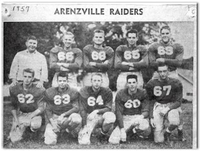 Arenzville's Raiders, the 1956 P.M.B.C. gridiron champs, will be seeking their second straight title