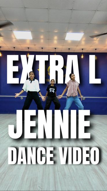 Three dancers performing in a studio with bold text overlay about Jennie dance video.