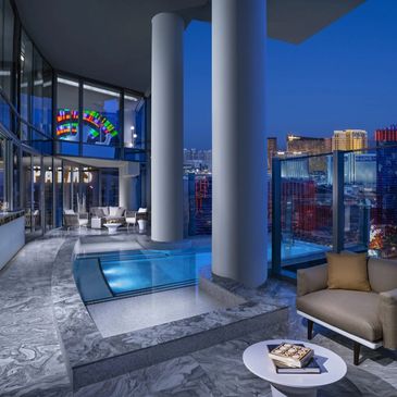 High-altitude penthouse, private pool, epic city views