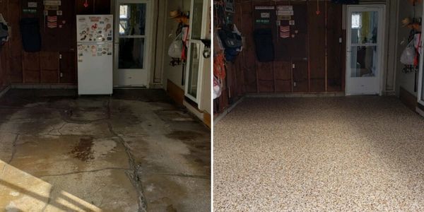 Garage floor resurfacing before and after.