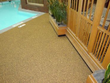 Pebblestone Floor around pool deck 