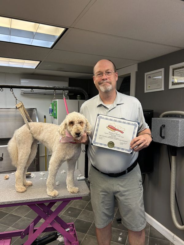 Photo from receiving my certification for dog grooming from Cindy Blatt