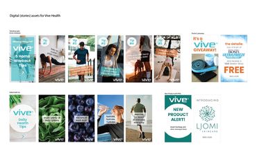 Digital assets created for Vive Health, a health product company, including lifestyle tips.