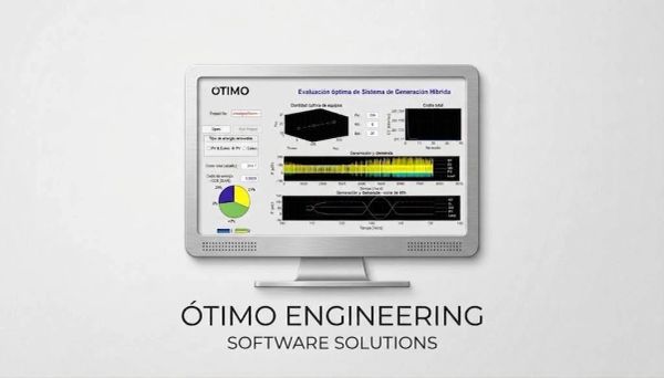 Logo de Ótimo Engineering con una interfaz de software en una pantalla.